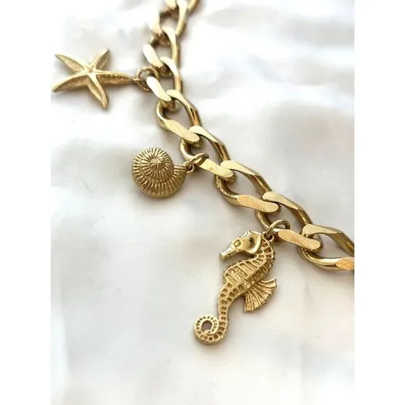 CHRISTIAN DIOR Necklace Seashell Shell Starfish Seahorse Chunky Gold Tone - Picture 13 of 15